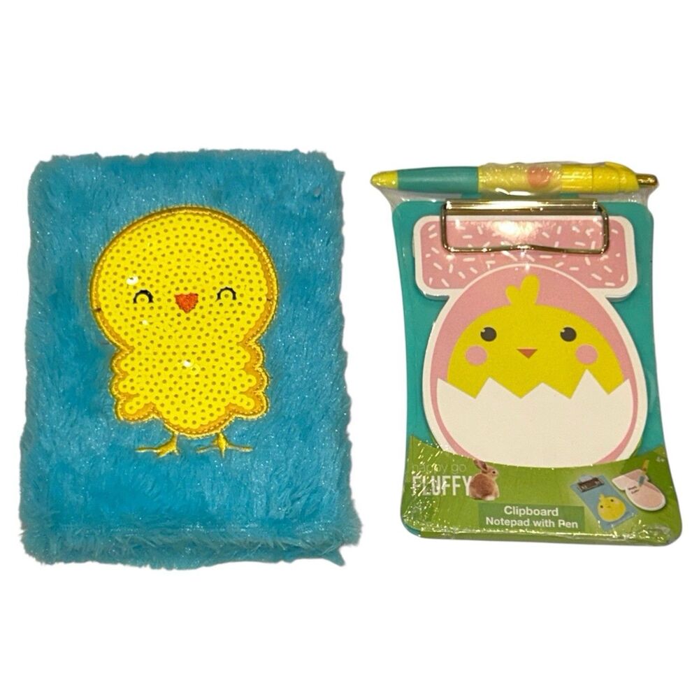 2x Happy Go Fluffy Easter Chick Notebook and Clipboard with Pen